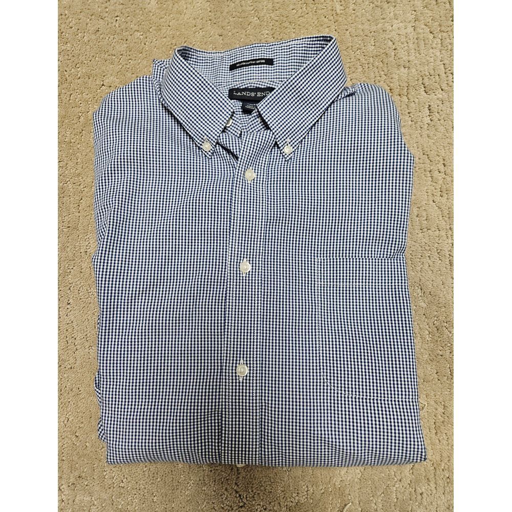 Lands End Blue White 16 1/2 - 35 Pinpoint Oxford